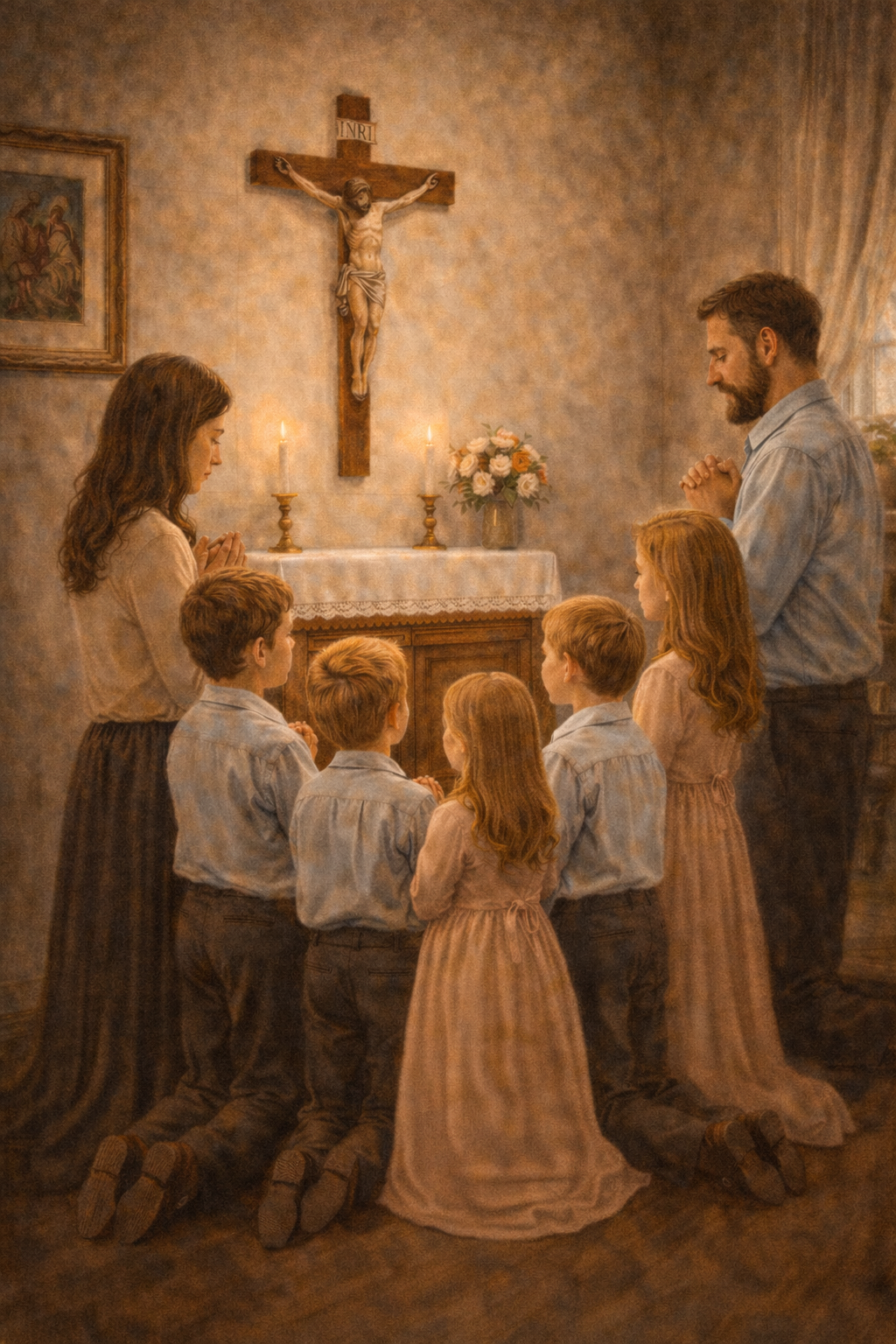 Família rezando em casa